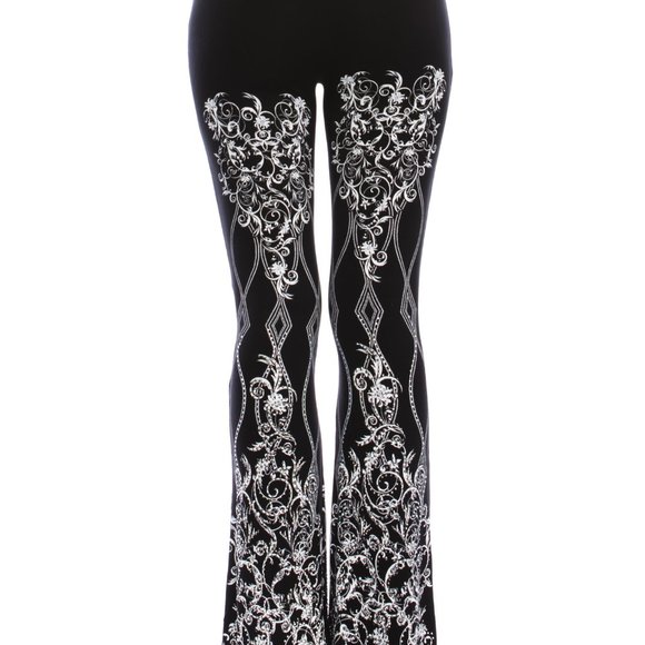 VOCAL PANTS leggings bell bottom flare fleur de lis bling SM-XXL concert Rocker - Picture 6 of 6